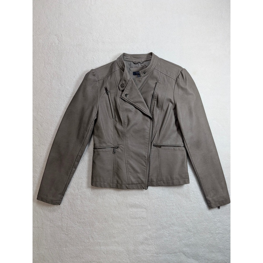 Kaari Blue Faux Leather Moto Jacket Taupe Gray Asymmetrical Zip Womens Medium